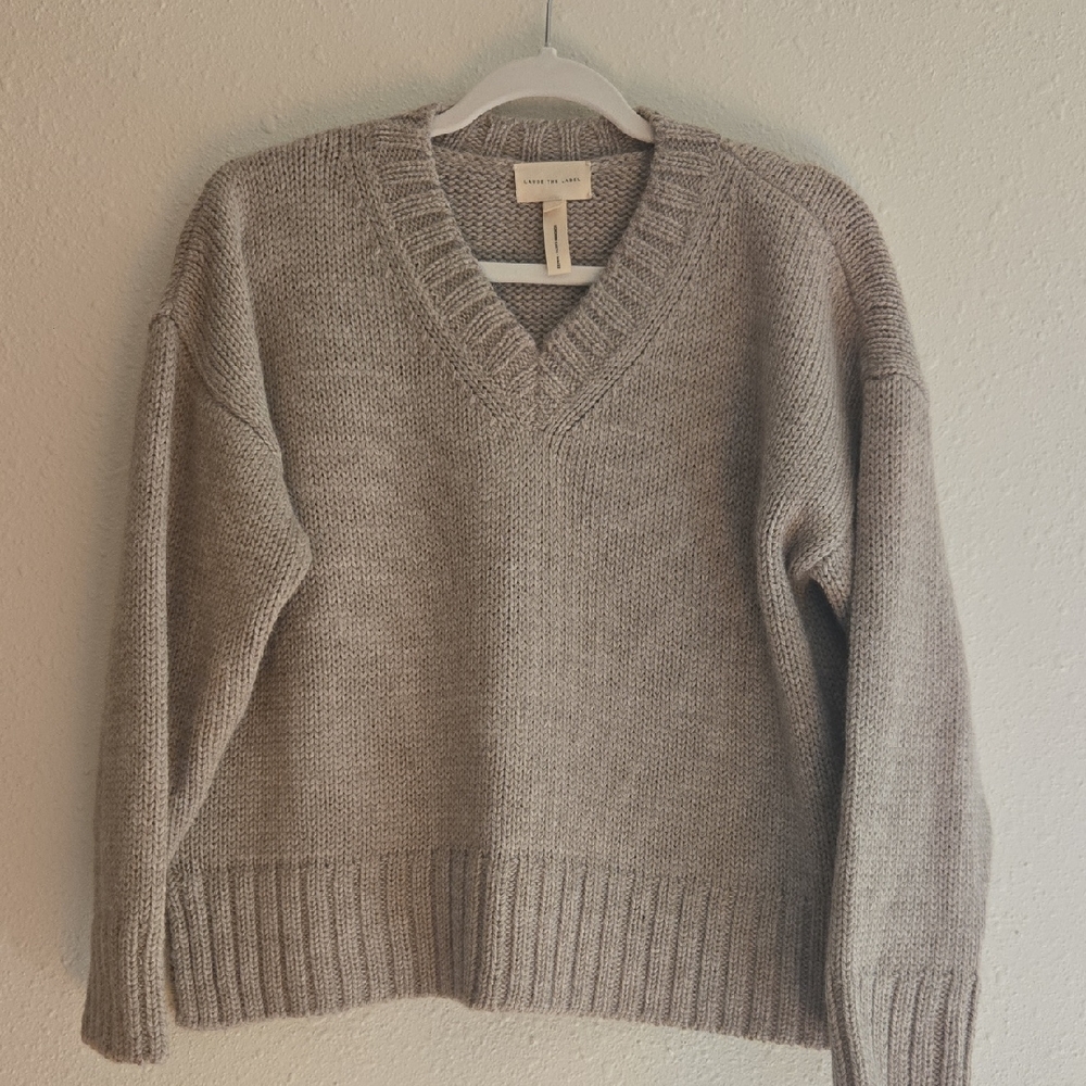 Laude The Label Alpaca Cozy Knit V-Neck Sweater, Taupe